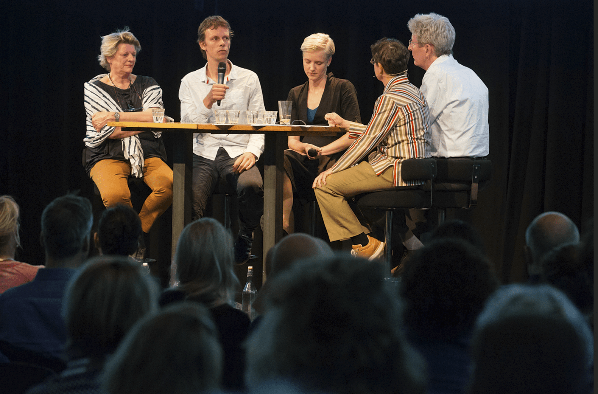 [Left to right] Joint interview with Corinne Noordenbos at The Royal Academy in The Hague, and her successors Rob Hornstra and Lotte Sprengers, at ‘live magazine’ event Donkere Kamer (The Dark Room), in Amsterdam, in May. Image © Bas de Meije
