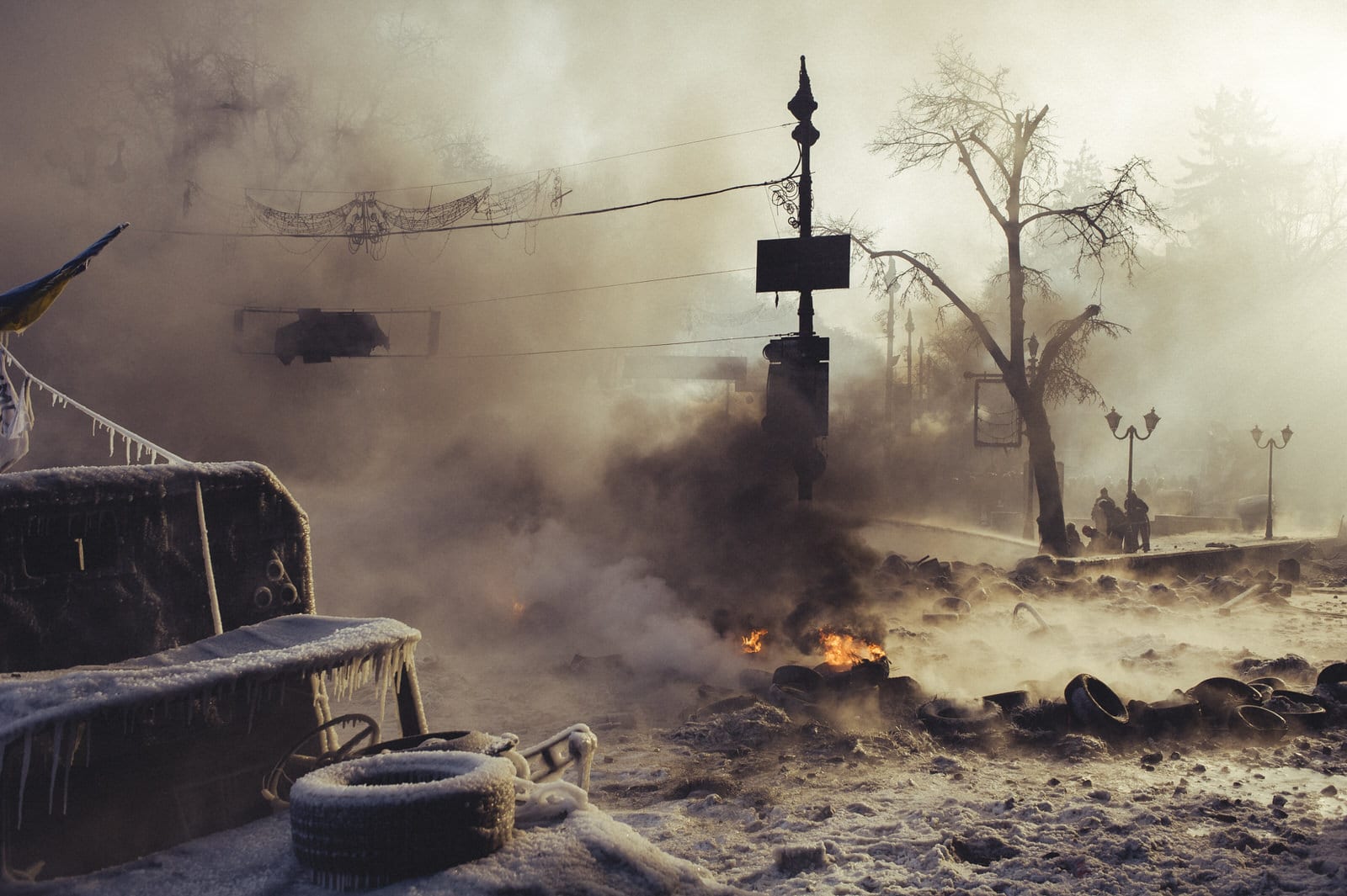 Morning on Hrushevskoho street after a night of flaming tires and Molotov cocktails. 25th January 2014