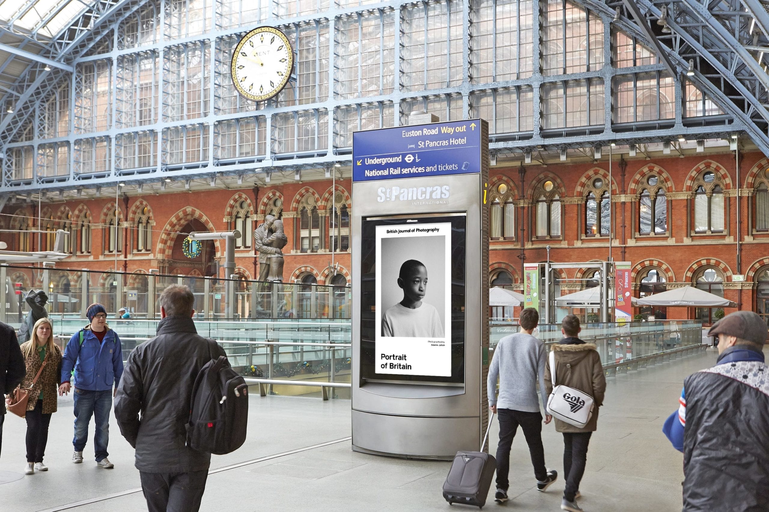 Visualisation of a Portrait of Britain exhibition screen at St Pancras International Station. Image © Adama Jalloh
