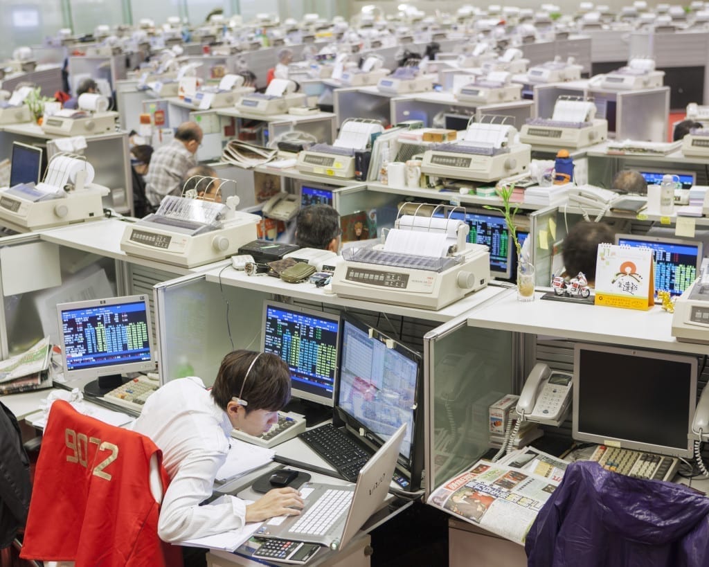 A trader at work at the Hong Kong Stock Exchange, Hong Kong