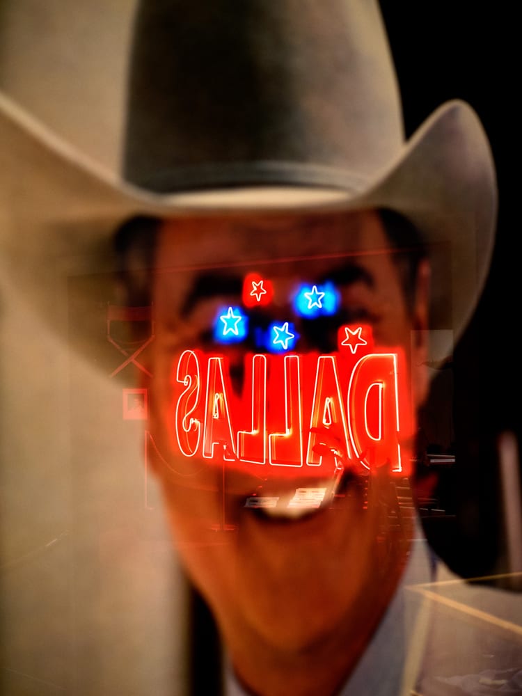 A poster of J. R. Ewing in the museum at Southfork ranch. Dallas, was a long-running American prime time television soap opera that aired from April 2, 1978, to May 3, 1991, on CBS. The series revolves around a wealthy and feuding Texan family, the Ewings, who own the independent oil company Ewing Oil and the cattle-ranching land of Southfork. Dallas is a major city in Texas and is the largest urban center of the fourth most populous metropolitan area in the United States. The city ranks ninth in the U.S. and third in Texas after Houston and San Antonio. The city's prominence arose from its historical importance as a center for the oil and cotton industries, and its position along numerous railroad lines. For two weeks in the summer of 2015, photographer Peter Dench visited Dallas to document the metroplex in his epic reportage, DENCH DOES DALLAS. Photographed using an Olympus E-M5 Mark II ©Peter Dench/Getty Images Reportage