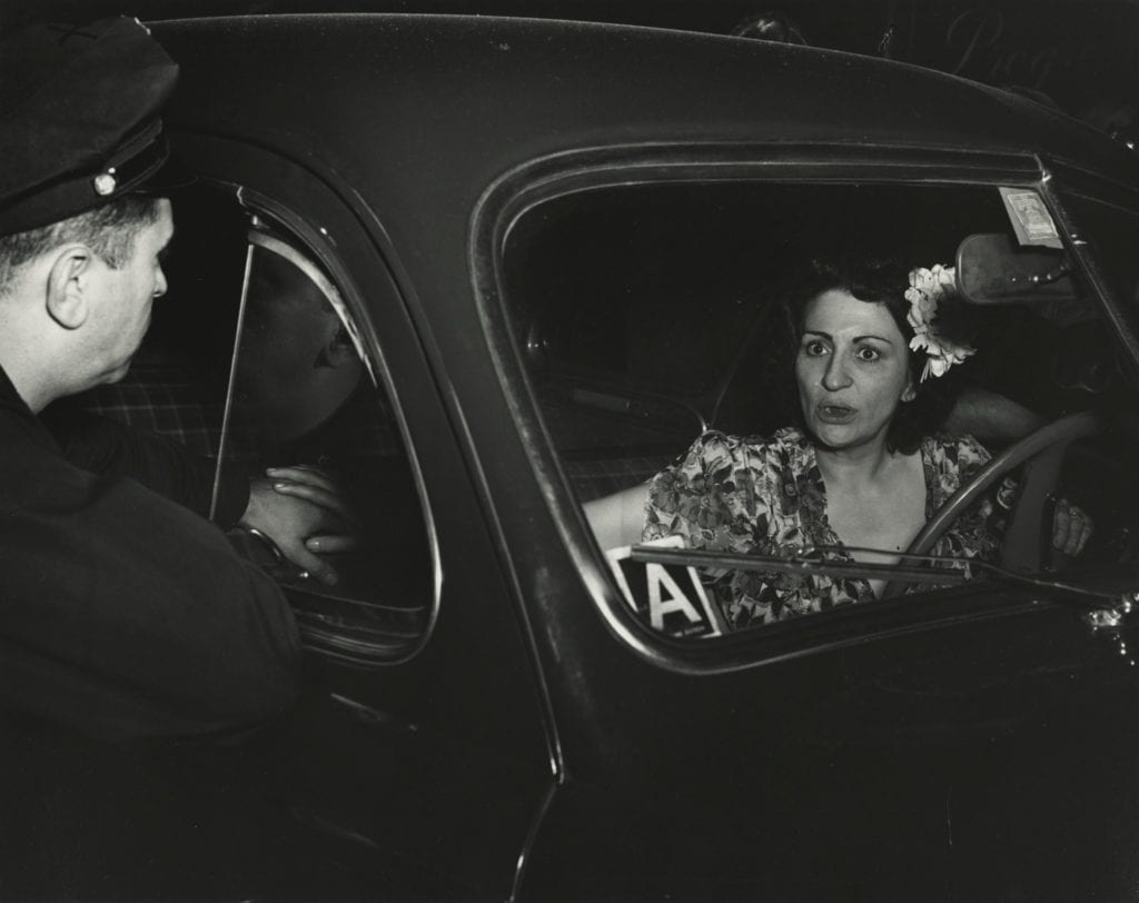 Shock. Sudden Death for One…Sudden Shock for the Other. Mrs. Dorothy Reportella, Accused of Hitting Bread Truck with her Car, Sept. 7, 1944. Image © International Center of Photography, courtesy Howard Greenberg Gallery