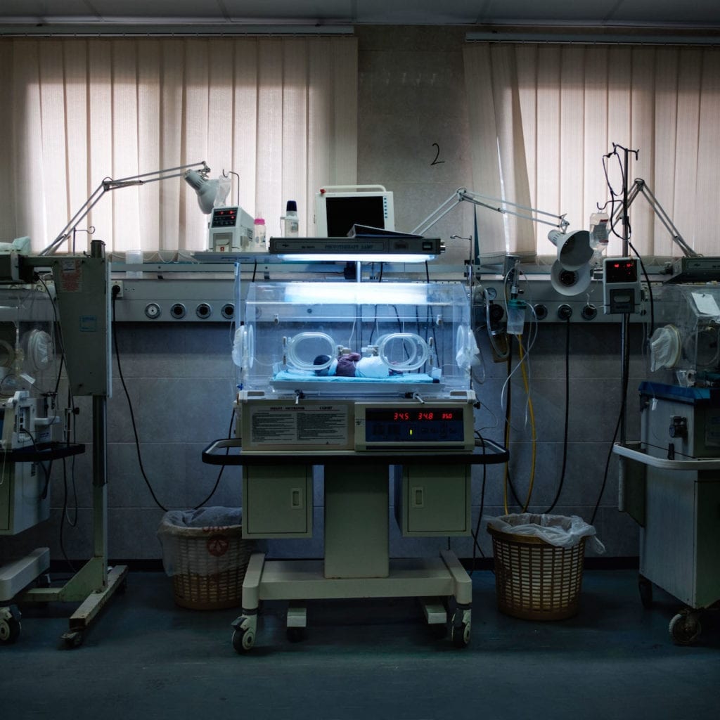 A hospital incubator in Gaza. Chances of successful treatment are very high, being, for the majority, young people and fertile. This is the story of Palestinian prisoners’ wives who have turned to sperm smuggling in order to conceive children from their husbands who are serving long-term sentences. From the series Habibi © Antonio Faccilongo, which won second prize and £3000 in the Photographic Museum of Humanity 2017 Grant