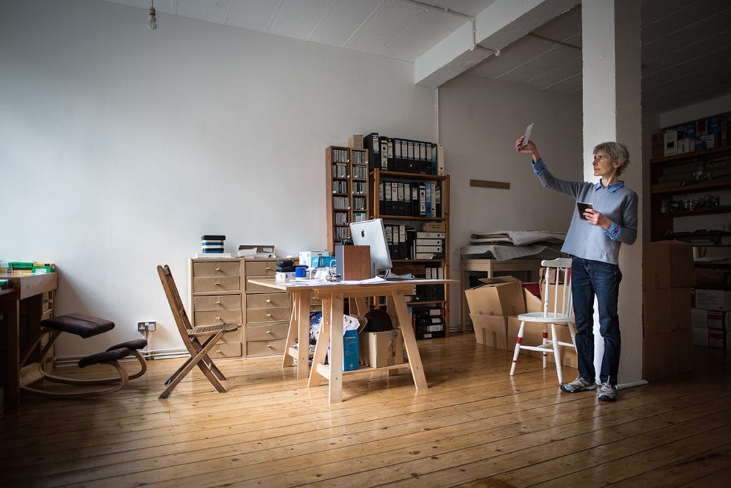 Catherine Yass in her studio. © Brian Benson 2017.