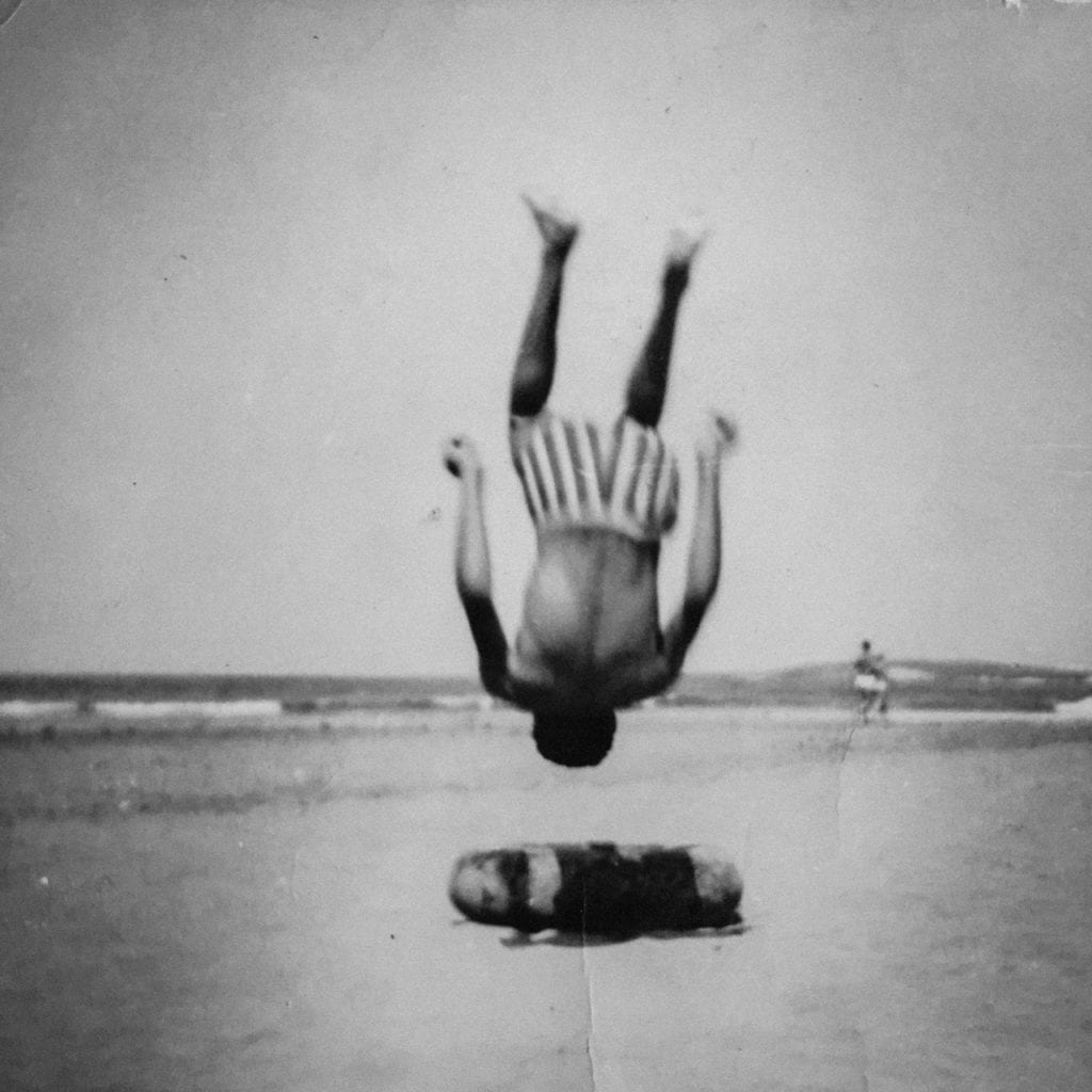 My father when he was young, jumping on the beach. Reproduction of a photograph taken from my family album. From the series Hayati © Karim El Maktafi, which won the New Generation Prize and £1000 in the Photographic Museum of Humanity 2017 Grant.