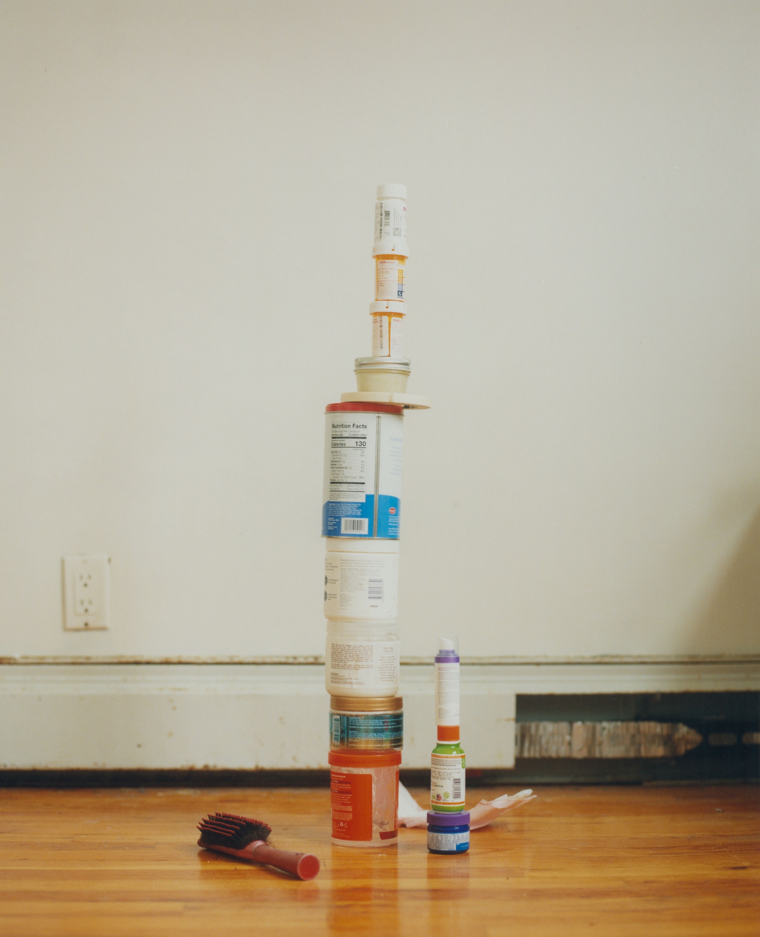antidepressants, hair brush, vicks, pad, gel,retinol, tape, mouthwash, cookies and moisturizer (self-portrait)