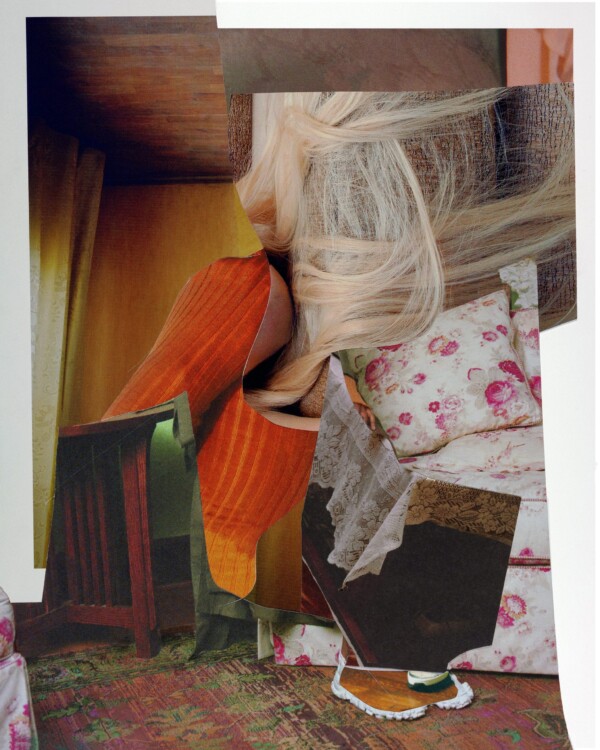 Blond Hair with Cushion, Photographic Paper Collage, 2020 © K Young.