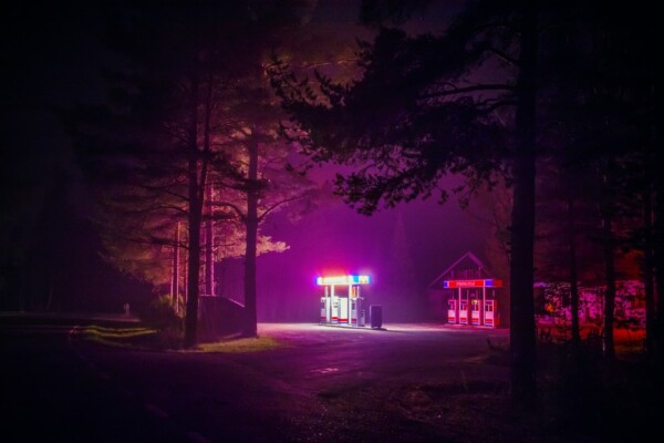 Petrol station at night