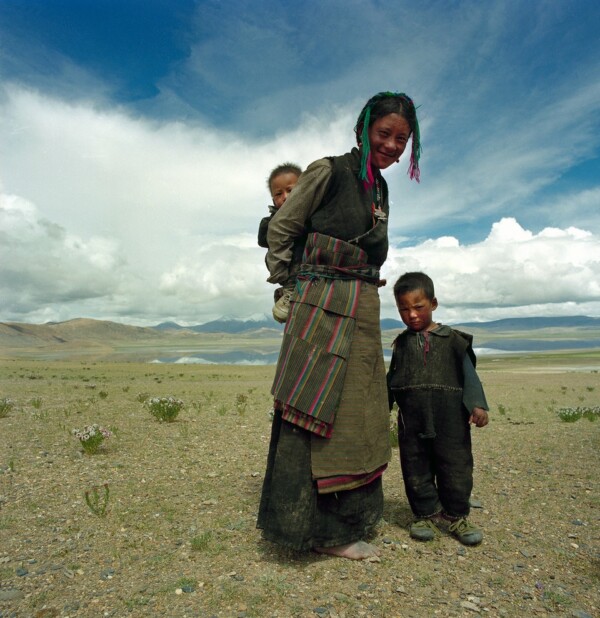 Tibetan Nomad Mother and Her Two Children