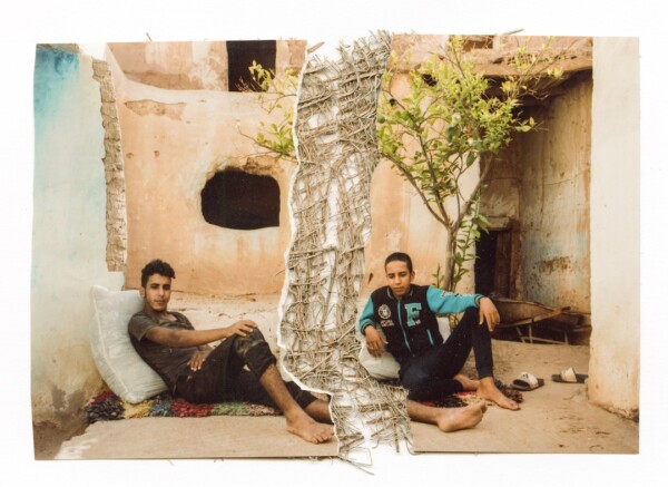 Mixed technique- Hassan (left) and Abderrahman are brothers from the Tighmert oasis. After the passing of their father in 2013, Hassan left school and took on the responsibility of the family. Abderrahman, the younger brother, dreams of leaving the oasis to join their two older brothers abroad. He sees his future elsewhere and believes that the land of the oasis does not give enough return for the effort one puts into it.